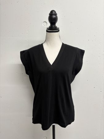 Quo Shirt mit V-Ausschnitt Gr. S schwarz Modal Baumwolle