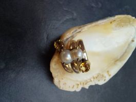 bague argent, perles baroques et citrines