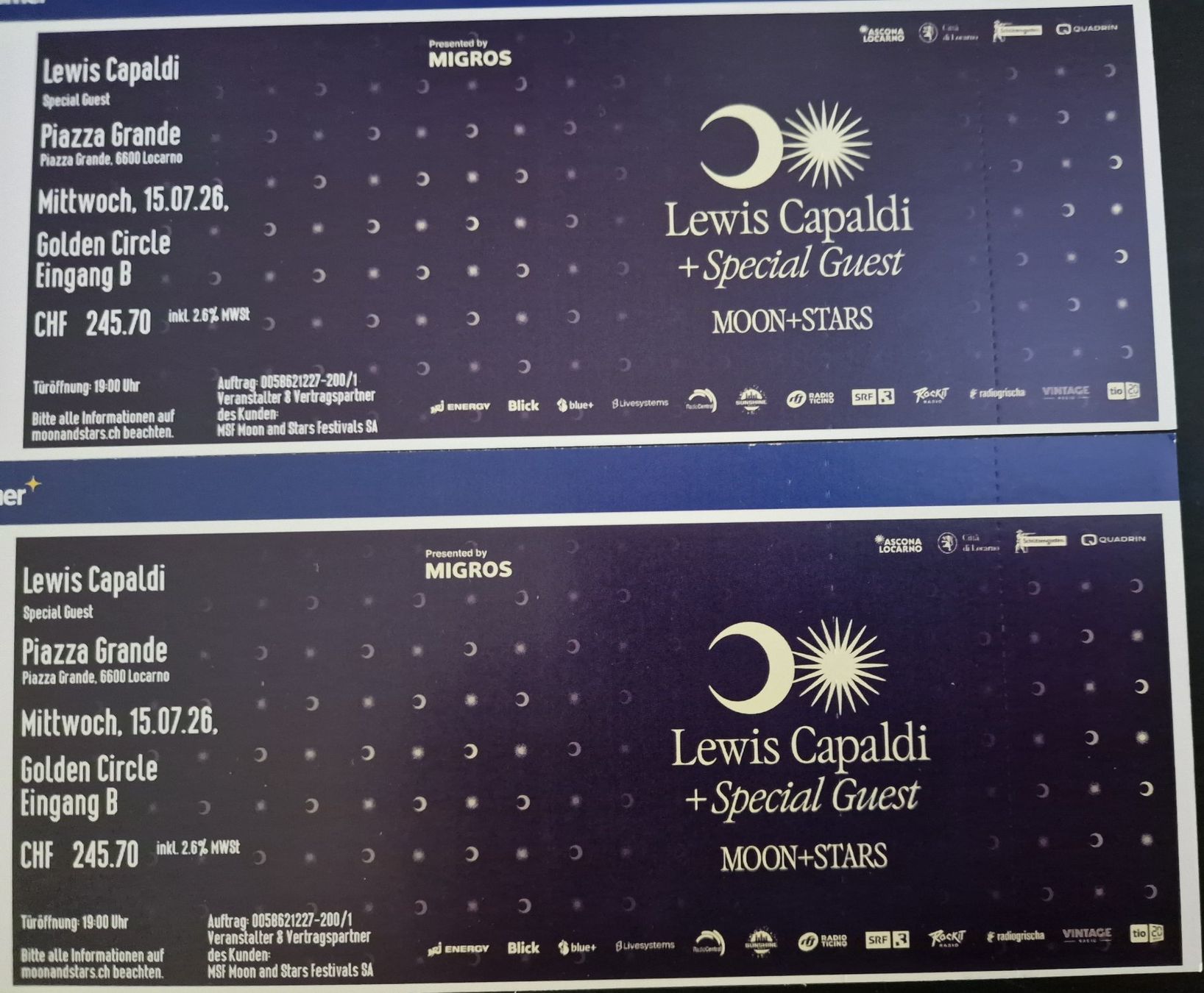 Tickets: 15.07.26 Lewis Capaldi Locarno – Neu und originalverpackt aus Elgg von LMessi01