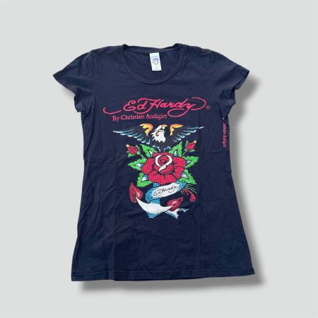 Ed Hardy "Eagle and Rose" Y2K rhinestone T-shirt vintage S