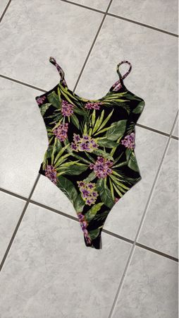 Floral Swimsuit, Black, Size M - Summer Ready