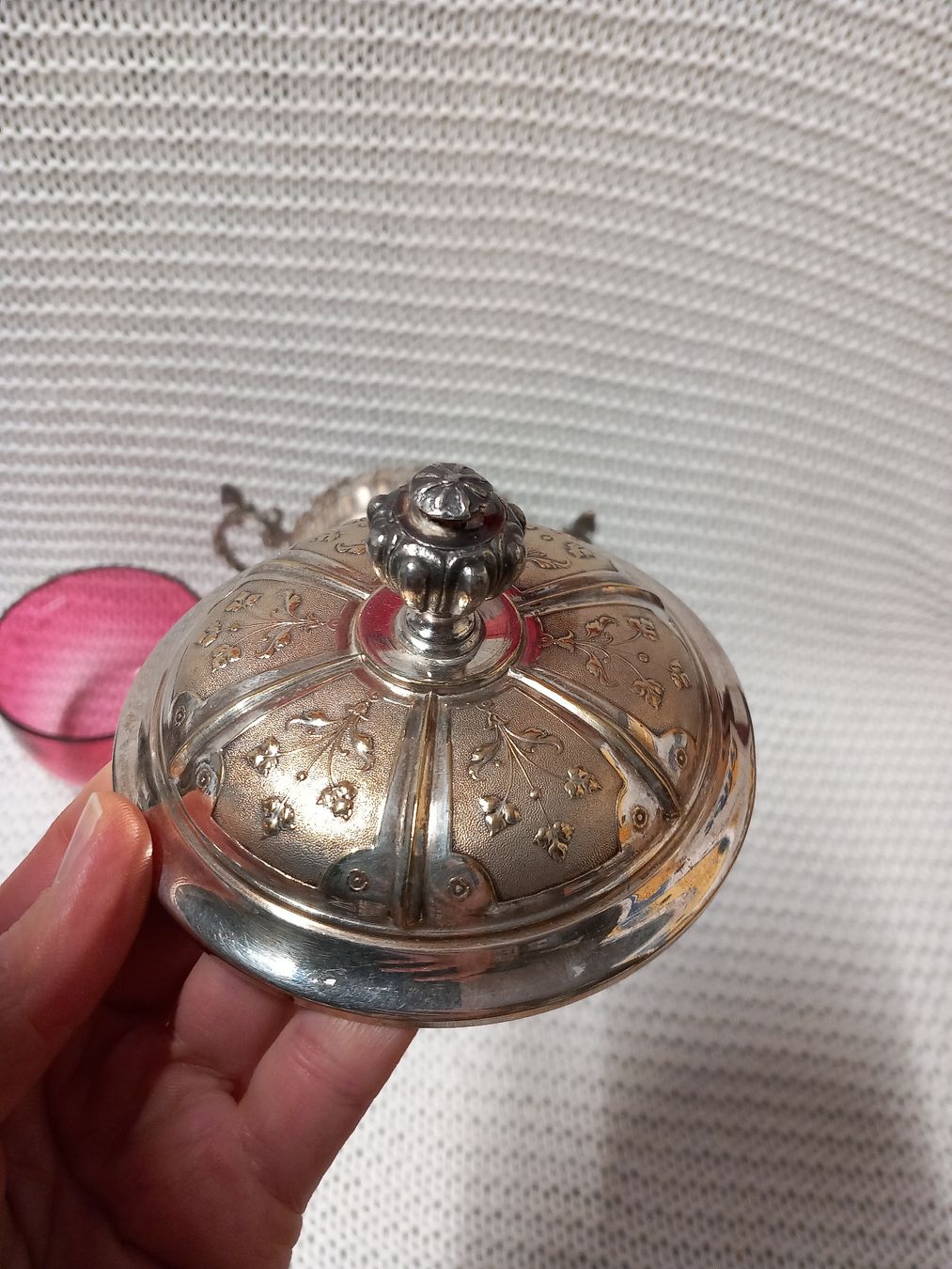 Zuckerdosen: WMF Antike Zuckerdose, versilbert, rosa Glas, Jugendstil – Gebraucht aus Gwatt (Thun) von umwelt-brocki 6