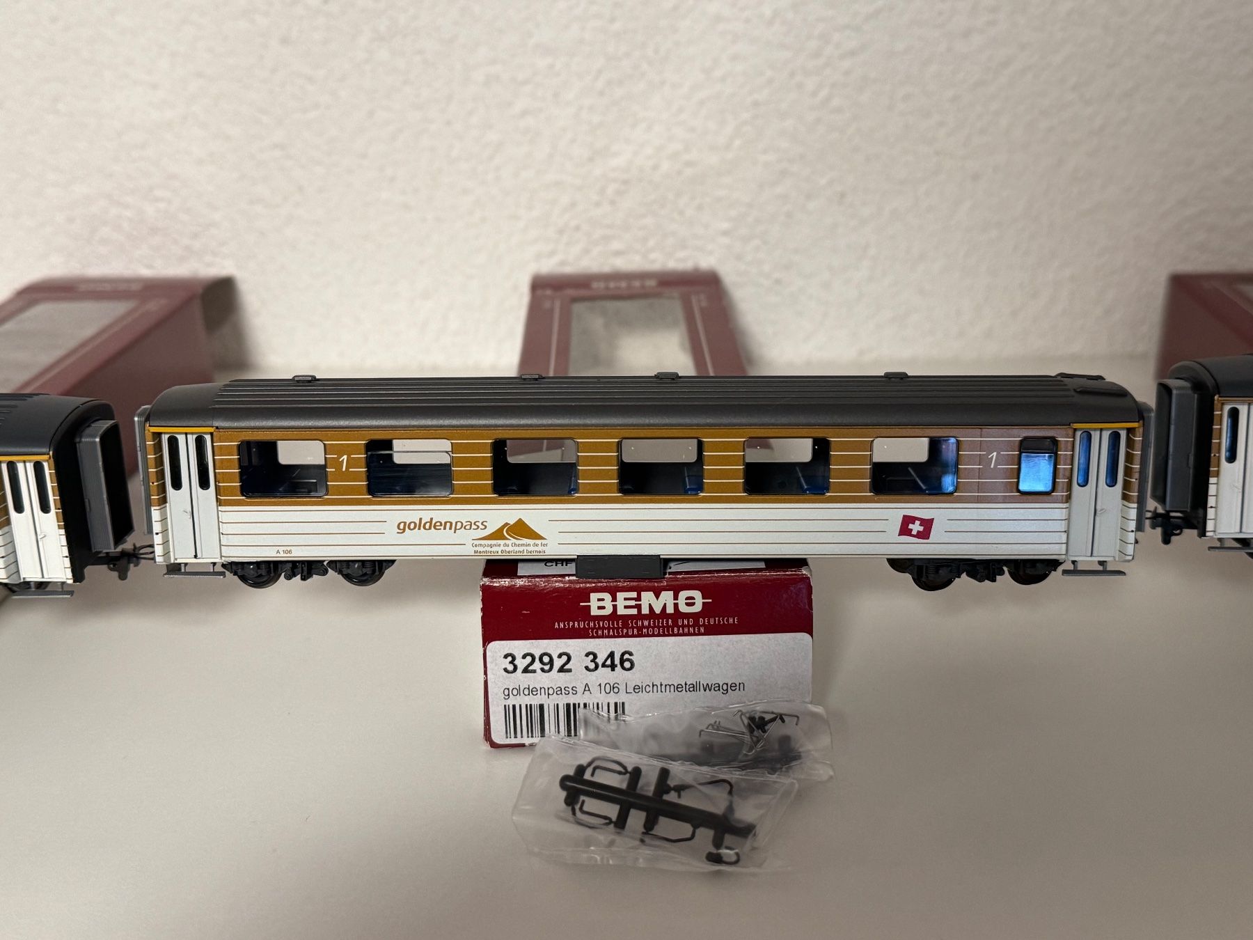 Bemo H0m MOB Set mit 3 Stück Goldenpass Leichmetallwagen (Neu (gemäss ...