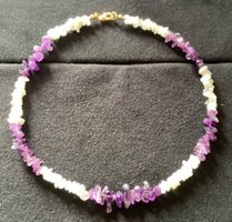 Schlichte Heilstein Splitterkette: Amethyst + Ice Quarz