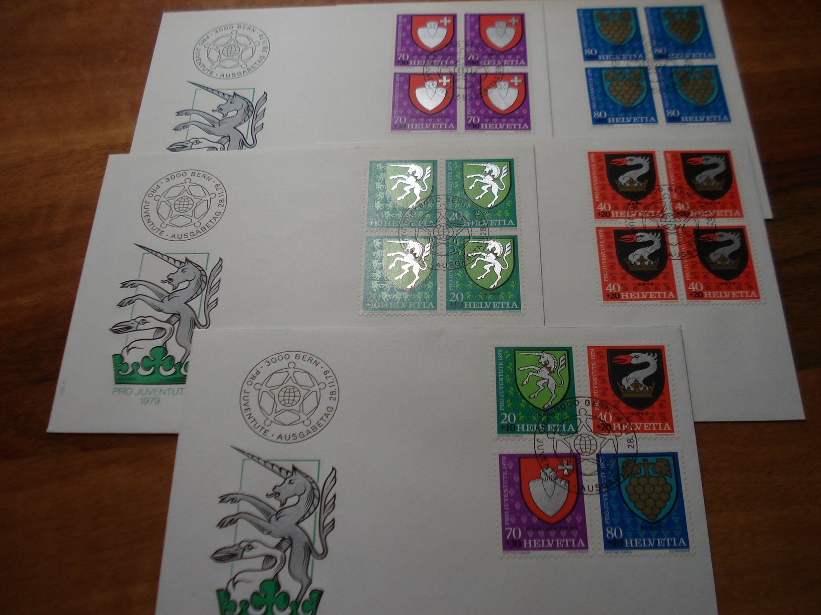 Tutti i francobolli: Pro Juventute 1979, FDC Satz + 4erblocks, Gemeindewappen – Usato da Niederwil AG venduto da morostahu 1
