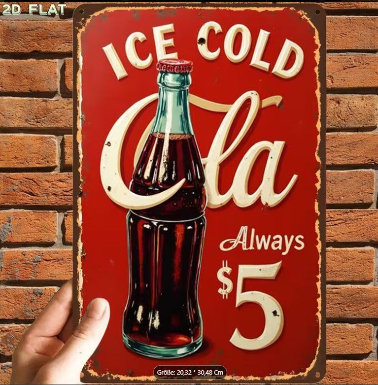 Coca-Cola Insegne: Schild Vintage Ice Cold Cola – Nuovo e nell'imballaggio originale da Gerlafingen venduto da Tsuru