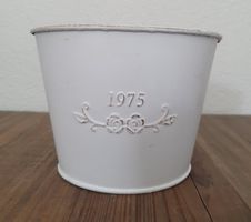 Blumentopf Blech Logo weiss, Shabby Chic Landhaus NEU