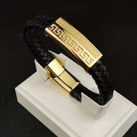 Lederarmband geflochten mit 304 Stahl (18 Karat vergoldet)