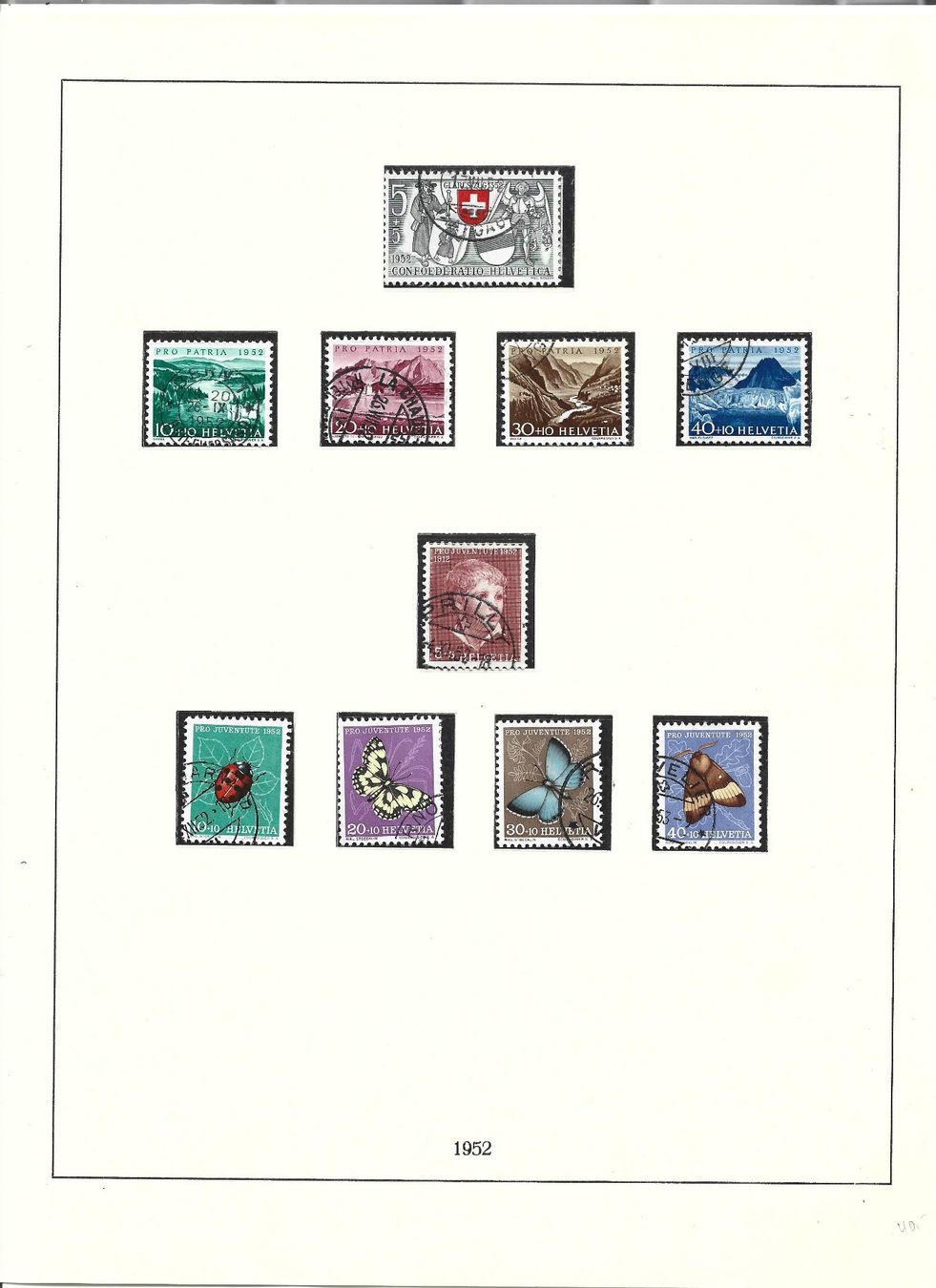 Alle Briefmarken: divers timbres des série 1952/53 – Gebraucht aus Delemont von toutdubon11