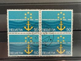 1968 Rheinschifffahrtsakte Viererblock Top Stempel