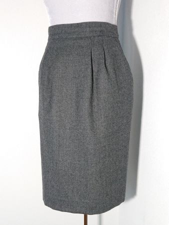 Bleistift-Rock - 34/36 - Wolle 100% - grau-melange