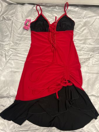 Minikleid rot schwarz Figurbetont Schnürung Gr S NEU