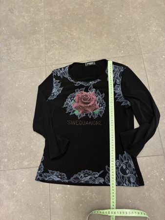 Damen Langarmshirt Sinequanone Schwarz mit Rosenmotiv Grösse