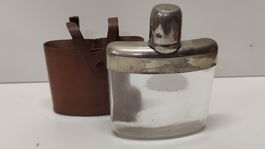 Glasflachmann mit Ledertasche 50er/60er, made in Germany (S8