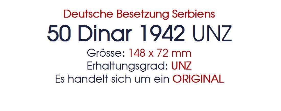 Banconote: 50 Dinar 1942 WW2 UNZ – Nuovo (secondo la descrizione) da Flamatt venduto da samowarow 1