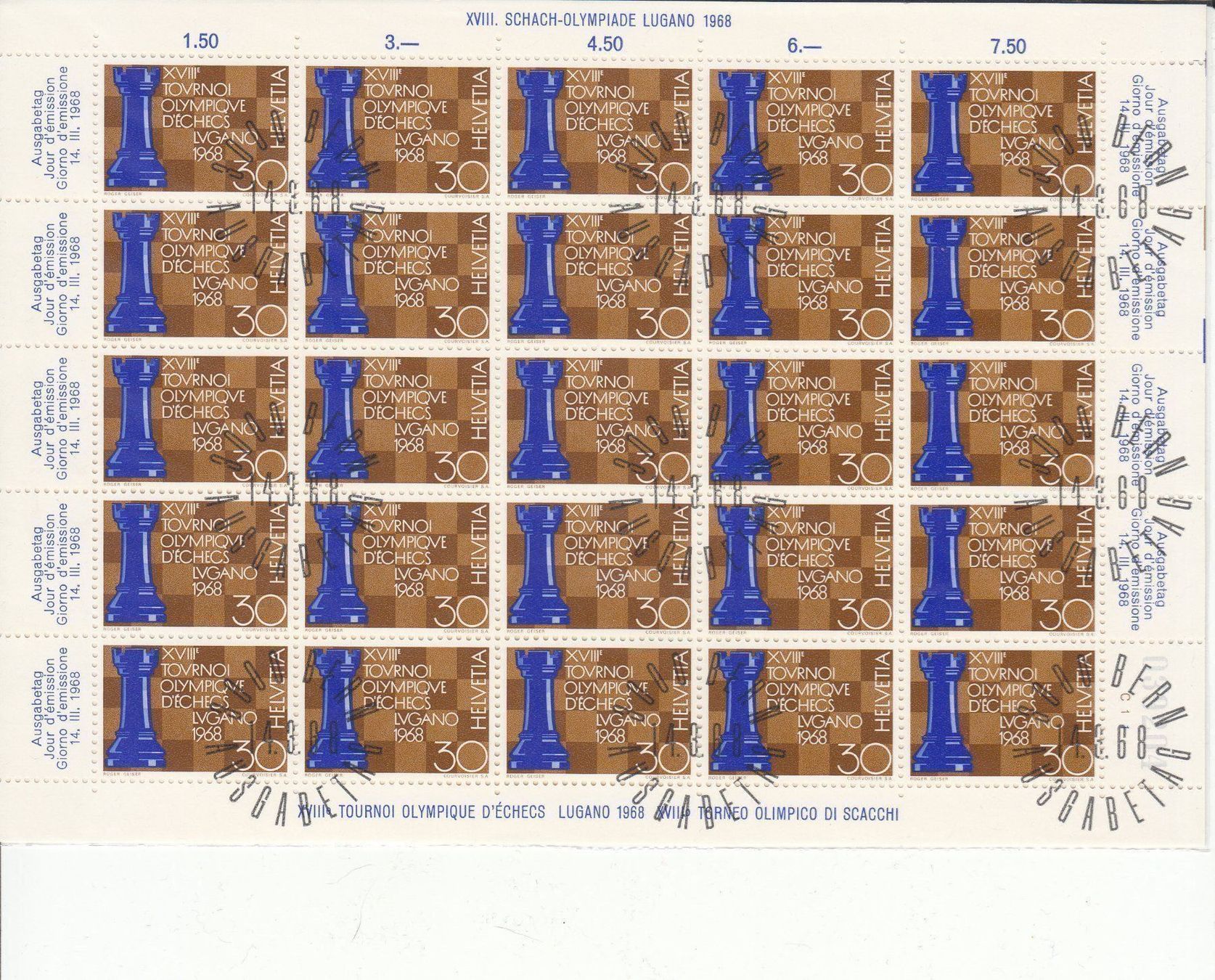 Tutti i francobolli: SBK 453 - 455 Bogen mit ET 14.03.1968 – Usato da Bürglen TG venduto da StampGraf 1