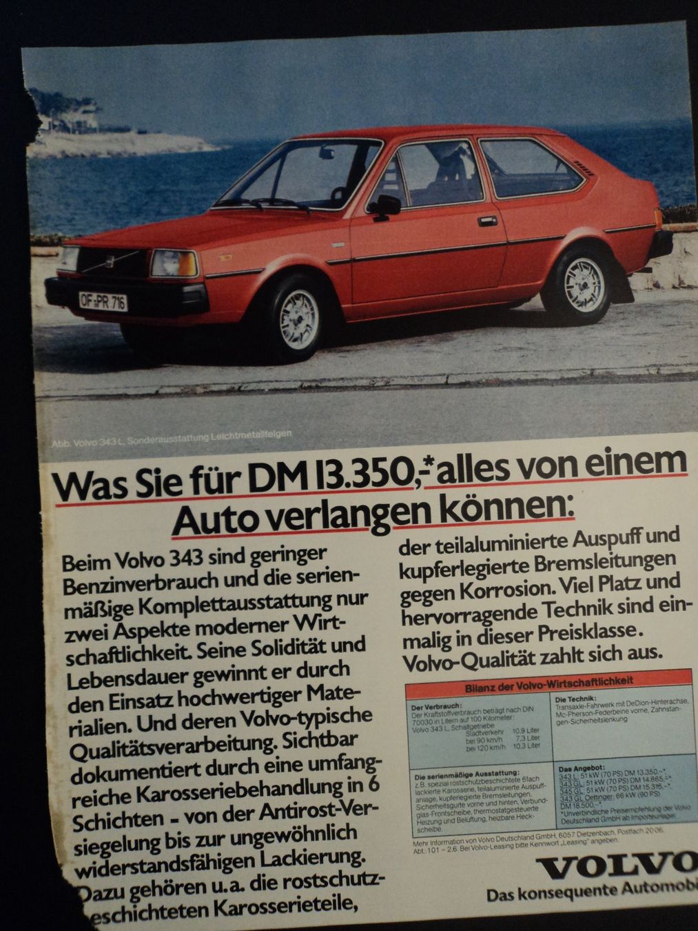 Volvo Documenti: Prospekt Werbung Volvo 343 1981 – Usato da Schwarzenburg venduto da modelCARama 1
