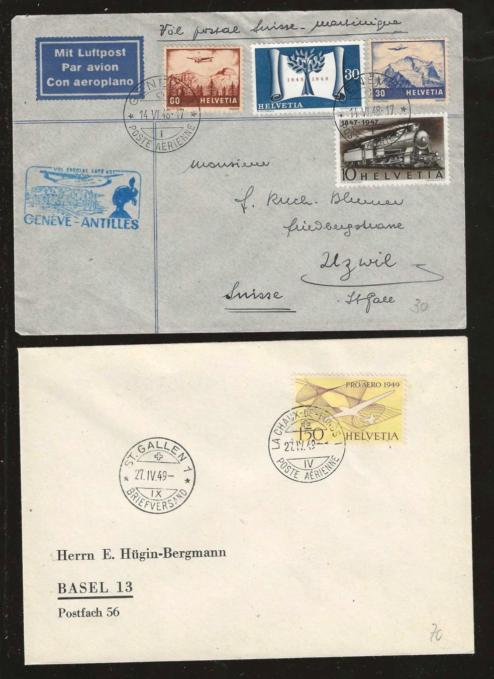 Tutti i francobolli: 1948/1949 : 2 Flugpost Briefe – Usato da Gümligen venduto da Geniusbuy