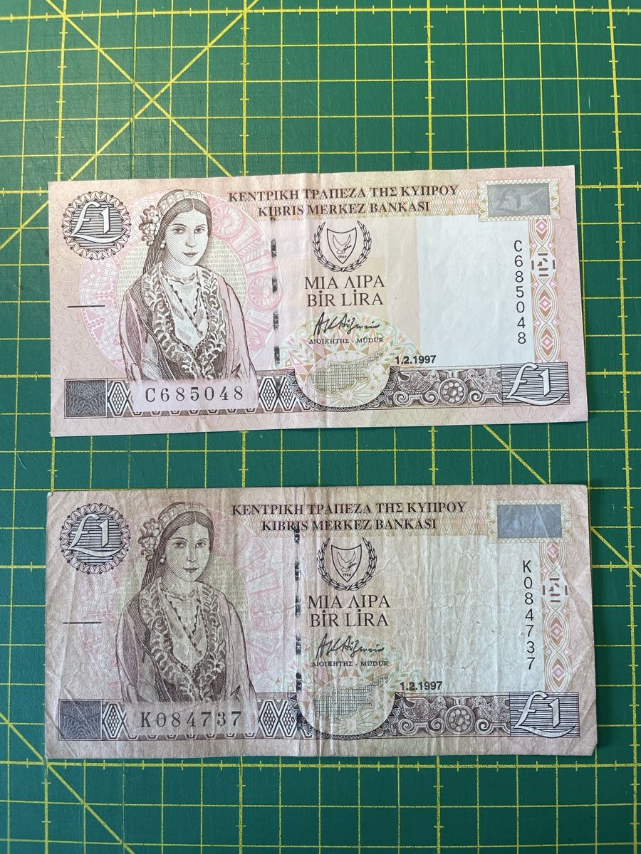 Banconote: 2x 1Pfund Zypern (1997) – Usato da Bern venduto da gwe_6rck