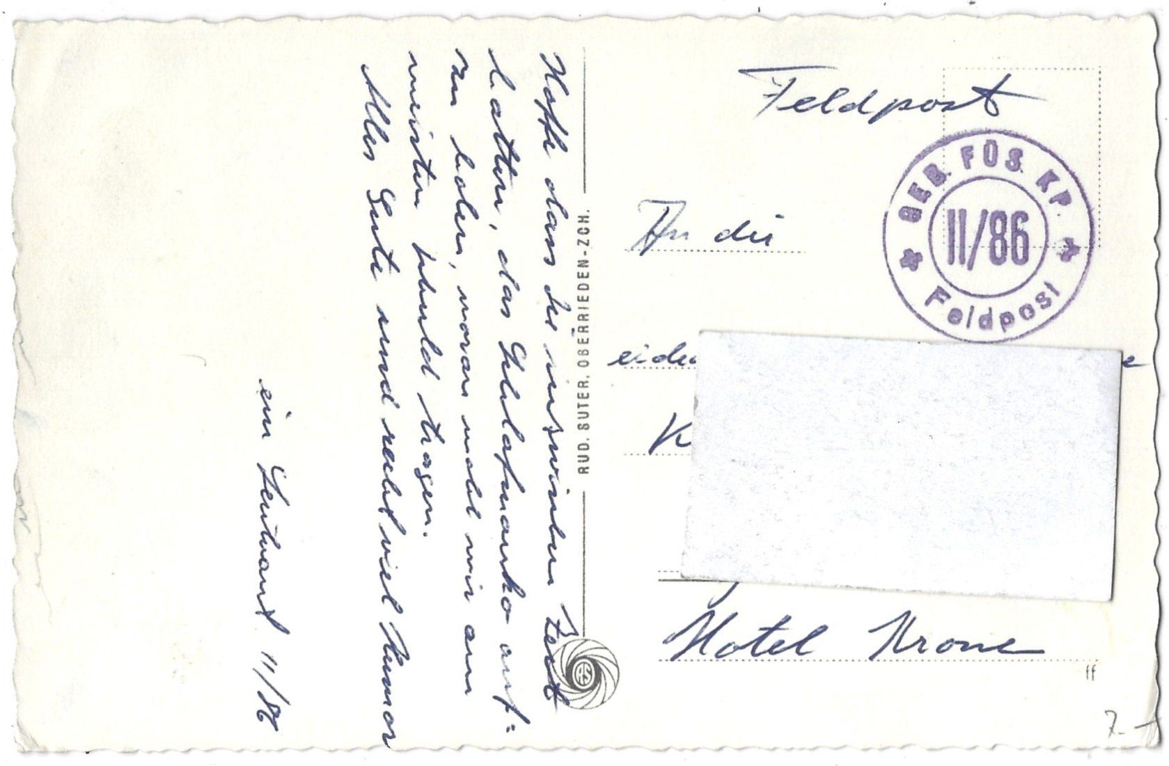 Cartoline postali: 892    Hospental – Usato da Bütschwil venduto da Jackson1A 1
