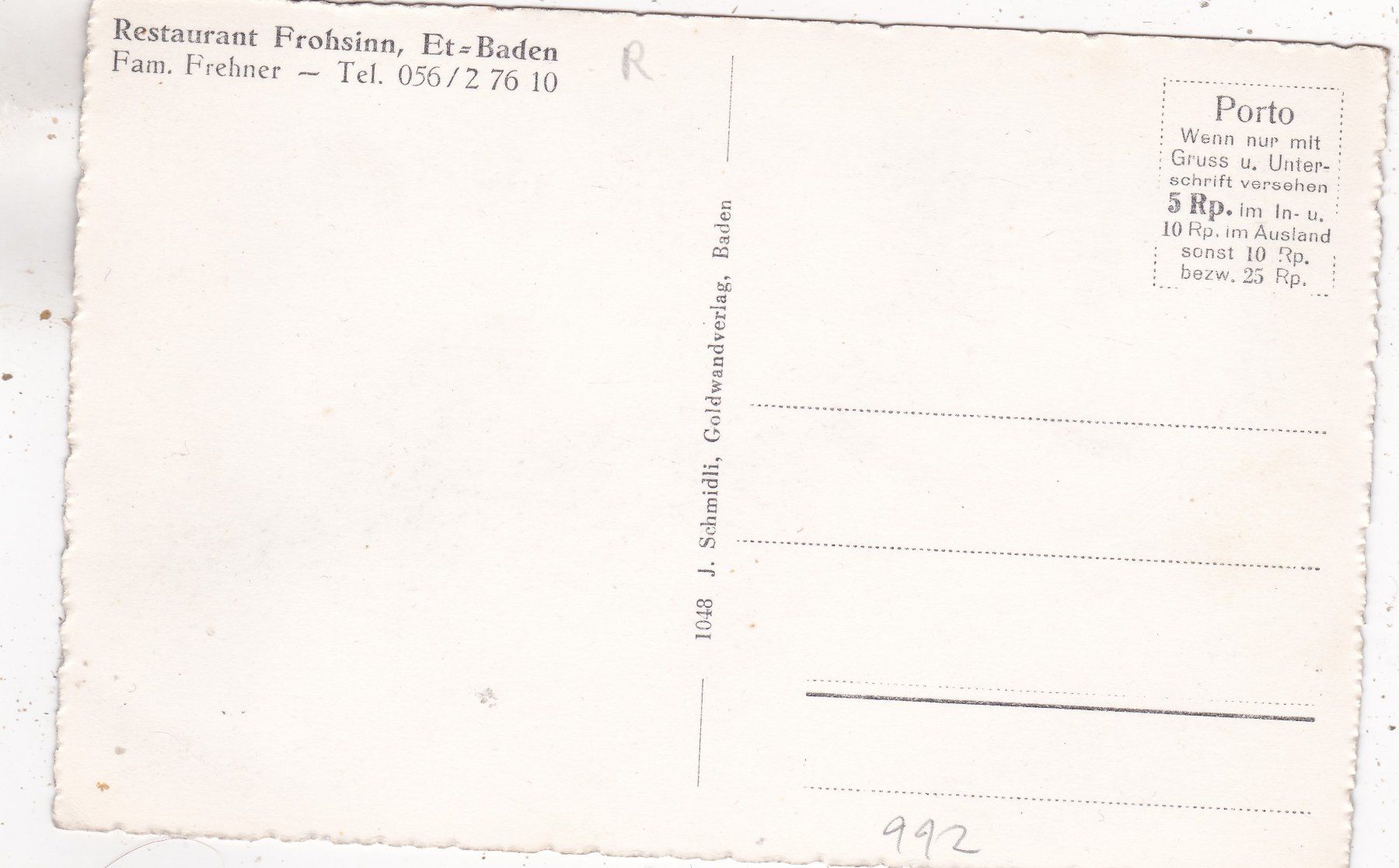 Cartoline postali: Baden Restaurant Frohsinn – Usato da Herisau venduto da Lisegrat2008 1