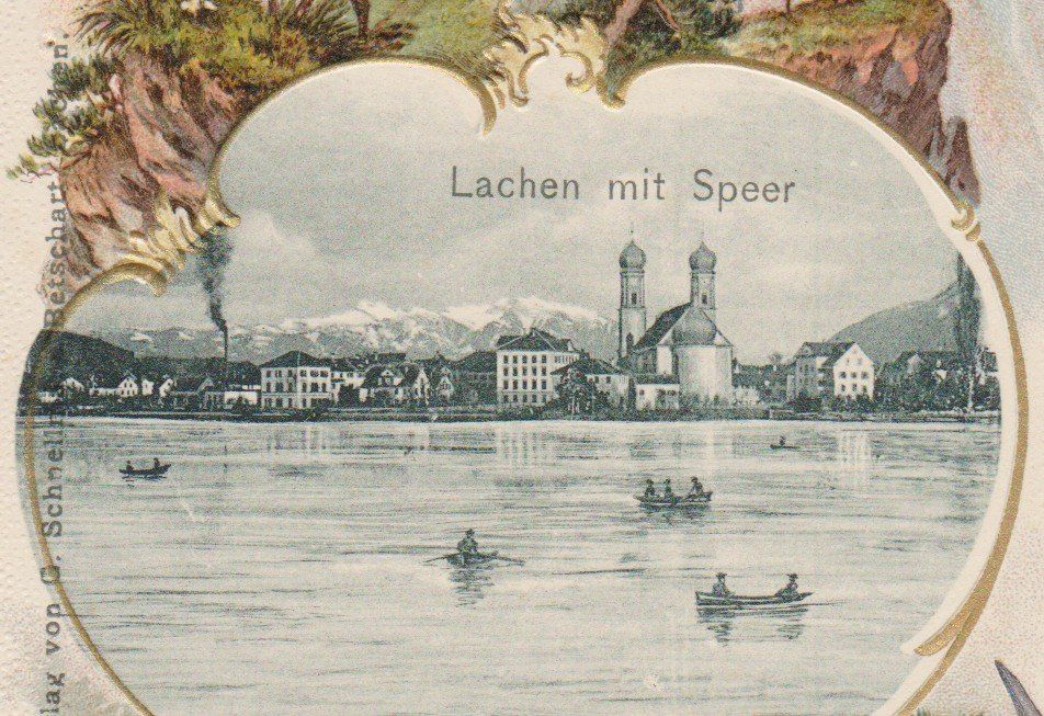 Cartoline postali: Lachen  SZ   :   alte Präge-Ansichtskarte von 1920 – Usato da Vitznau venduto da Ropaku 1