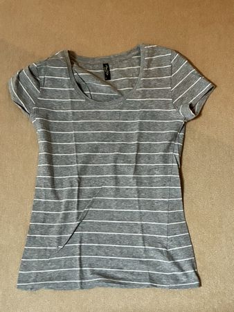 Miss Shorth Essentials Tee - Gray Striped Top