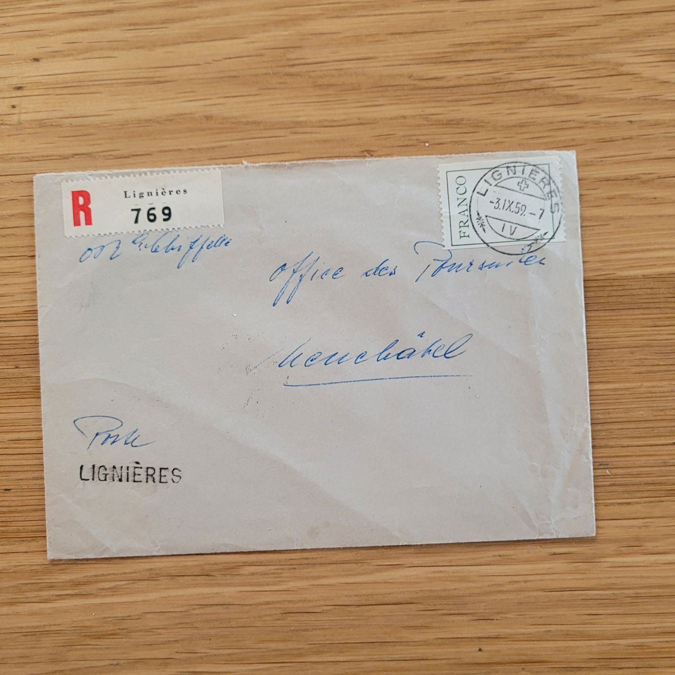 Alle Briefmarken: Document Lignères 1959 Neuchâtel – Gebraucht aus Biel/Bienne von Destockweb