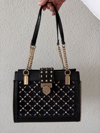 Elegante Handtasche, schwarz mit goldenen Details, neu!