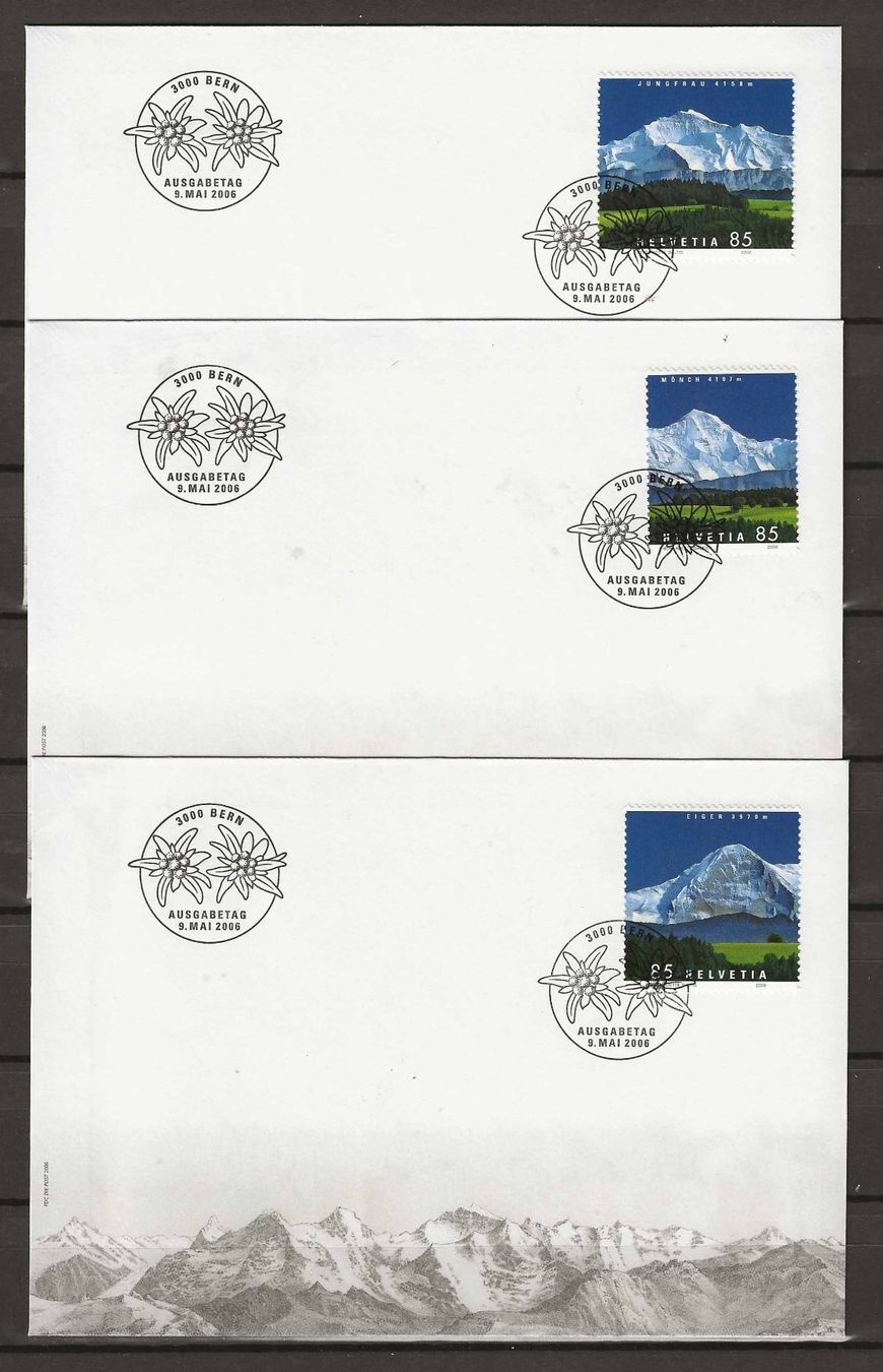 Tutti i francobolli: F1202 - 3 FDC Panorama de montagne 2006 – Usato da Trélex venduto da Phil_Albert