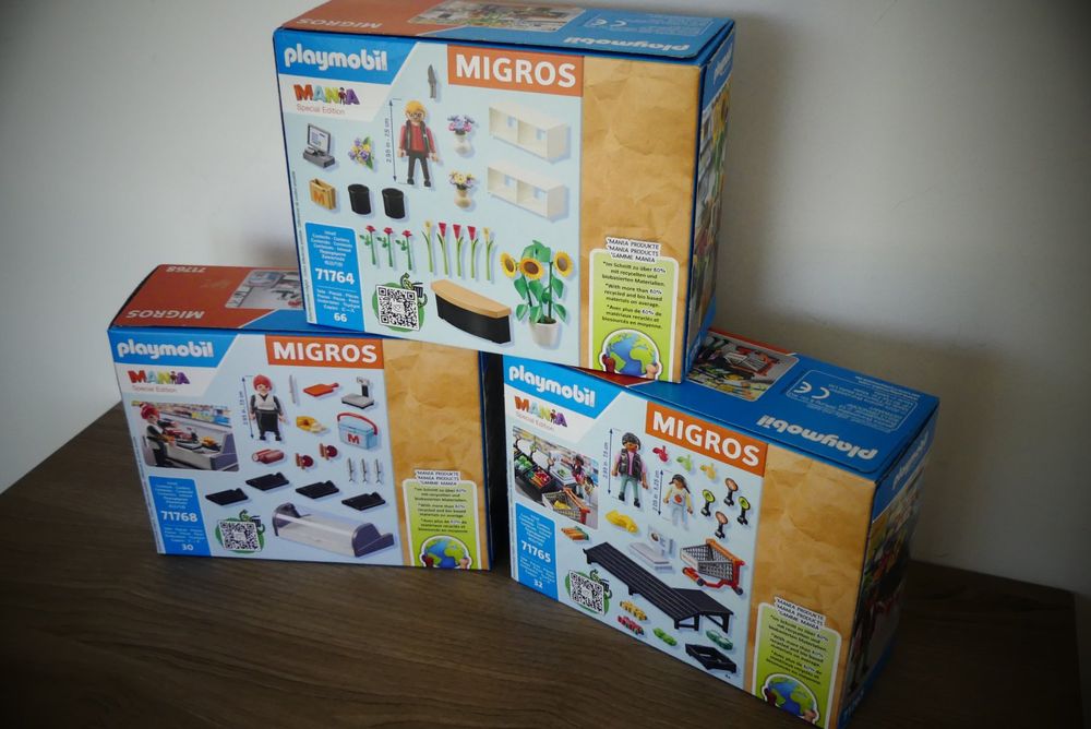 Migros Jeux de construction: Playmobil Migros Mania 3 Sets 71764 + 71765 + 71768 (Neu) – Neuf avec emballage d'origine à Bassersdorf par retrolab 1
