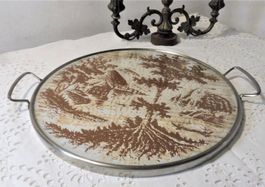 Vintage Tortenplatte aus Keramik mit Metall-Einfassung