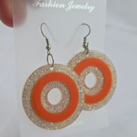 Ohrringe Kreise orange Glitter neu (504)