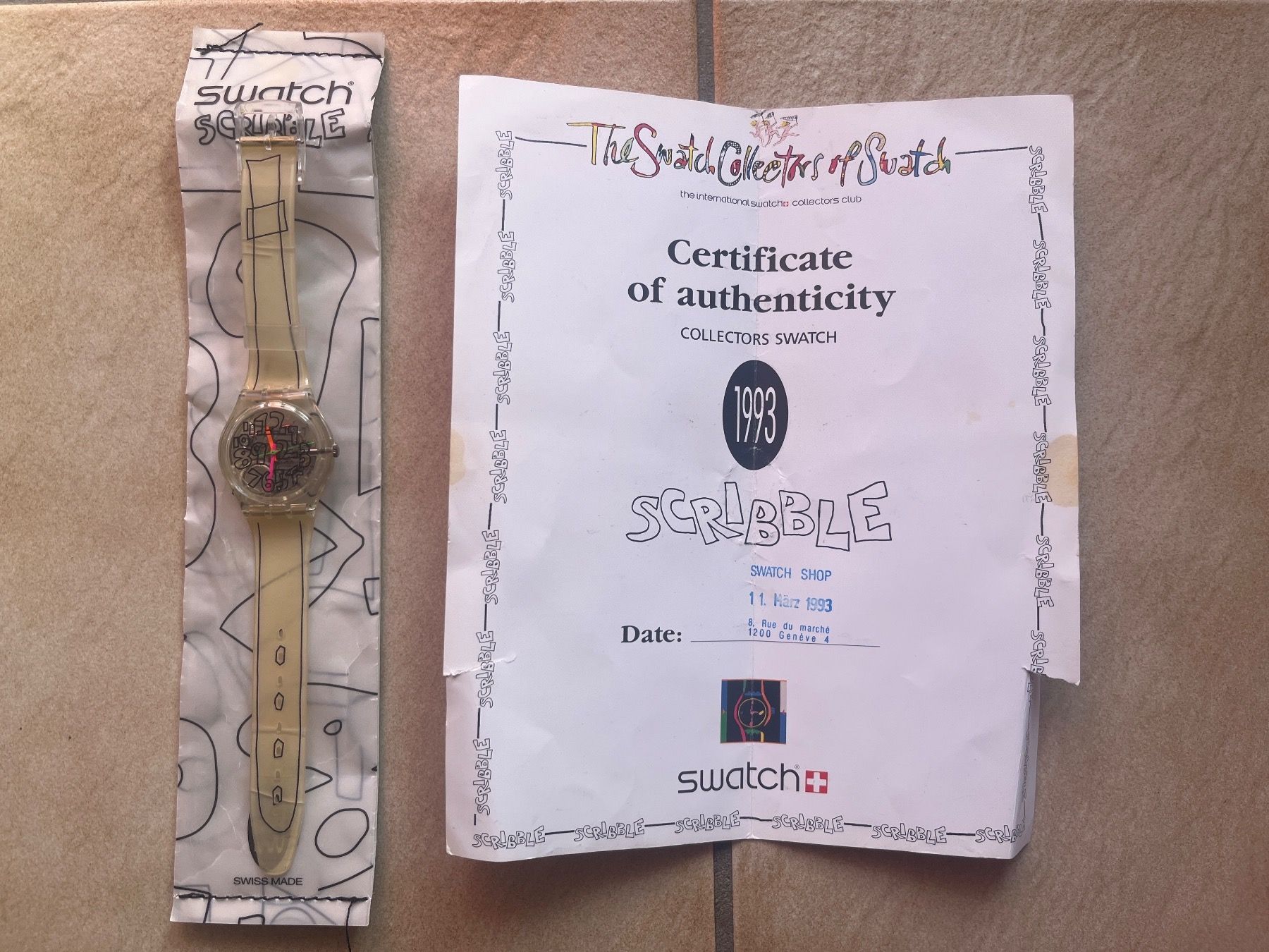Swatch Uhren: Montre SWATCH Scribble vintage Swiss made non testée – Gebraucht aus Vernayaz von Darkfrost
