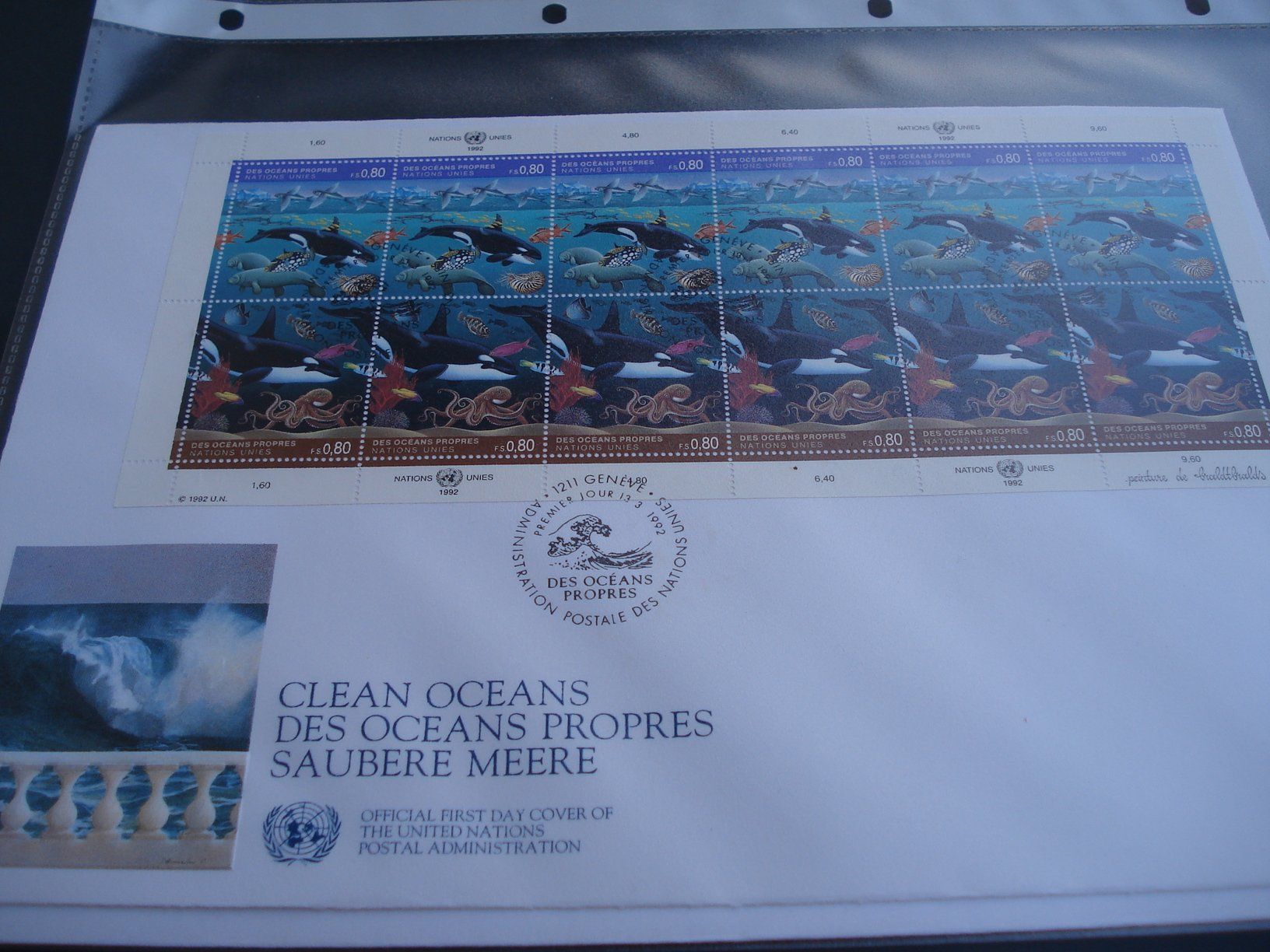 Alle Briefmarken: FDC Grossbrief 1992 Bogen Oceans Propre, UNO Genf – Gebraucht aus Niederwil AG von morostahu
