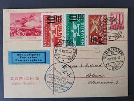 1937, Postkarte mit Luftpost / Flug Meeting Zürich