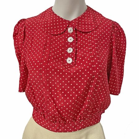 Bluse Seide XS rot schöne Perlmuttknöpfe VINTAGE 1940s