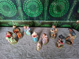 Sehr alte Krippenfiguren Set 9-teilig bemalt gebraucht