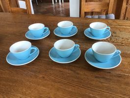 Service à déjeuner vintage Rössler bleu 6 personnes