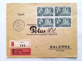 R-/Express Brief, 4er Block PAX 80Rp.1945, ZUG 13.VIII.45