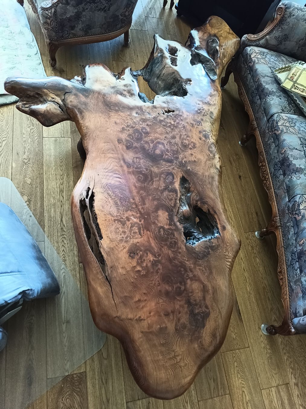 Tische: Redwood Burl Coffee Table, SanFrancisco 1978 – Gebraucht aus Oberägeri von racecarsuspension 1