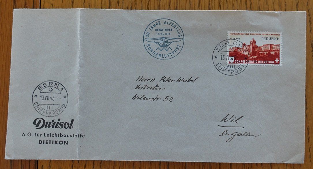 Tutti i francobolli: FDC vom 13.7.43 der Pro Aero Marke – Usato da Wil SG venduto da WEIBELAM