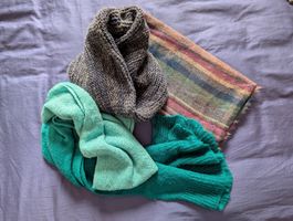 3 Schals/ Tücher im Set, Winter Accessoires blau grau grün