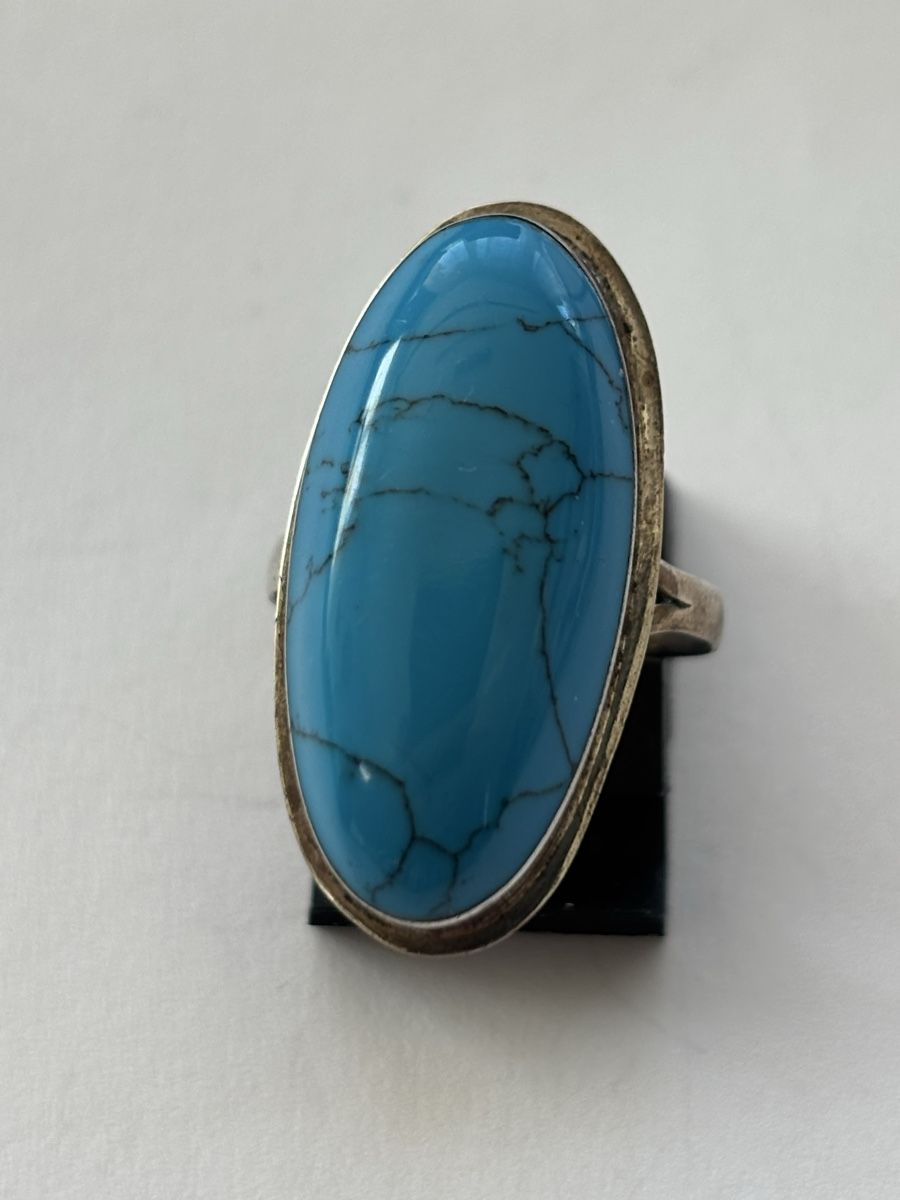 Anelli: Ring Silber 925 mit grossem blauem Stein ovaler Form – Usato da Langnau am Albis venduto da flusspflege 1