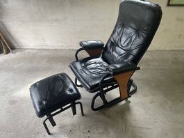 Retro Sessel aus Leder mit Hocker