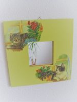 Spiegel mit Holzrahmen, Katzen, Serviettentechnik