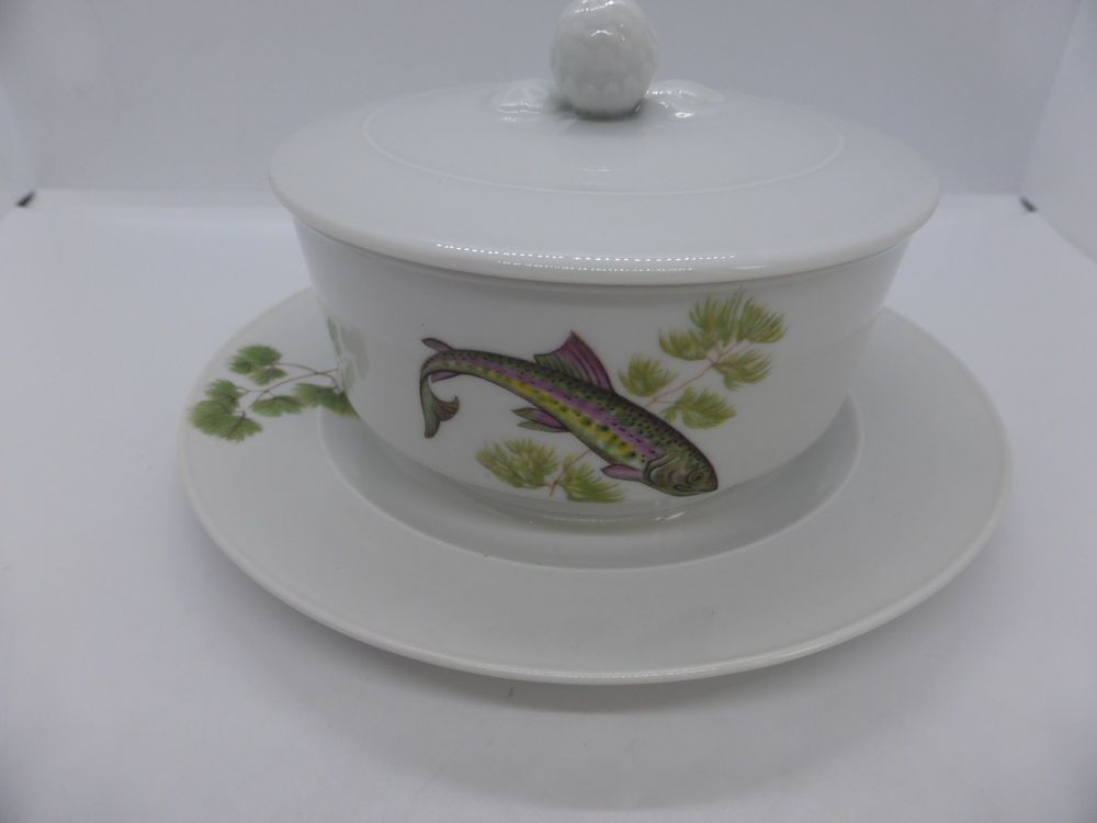 Service à Poisson Porcelaine De Paris - Assiettes, Saucière Et Grand Plat - Vintage