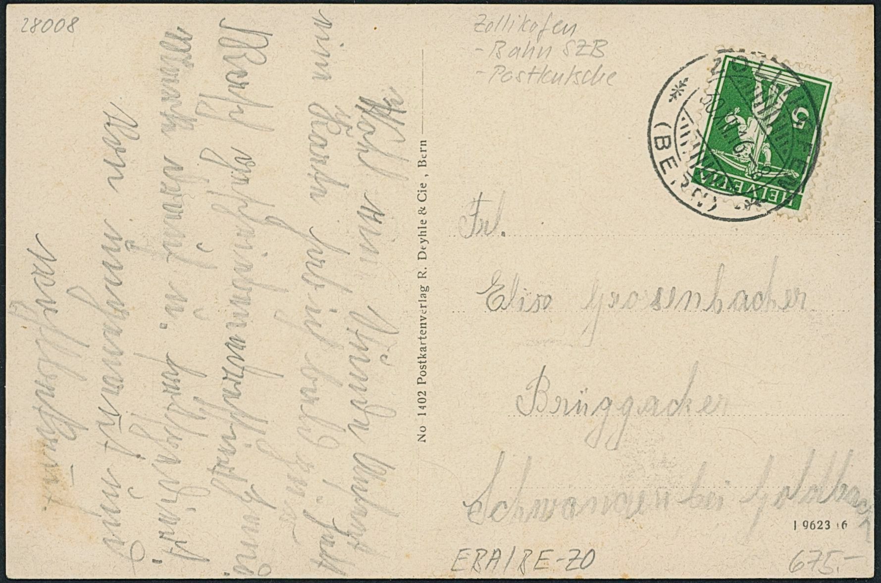 Cartoline postali: BE Zollikofen - Bahnhof - Bahn SZB - Postkutsche – Usato da Schindellegi venduto da leecollect 1
