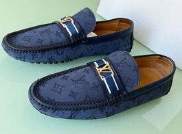 LOUIS VUITTON Lv Monogram Navy Canvas Mokassins Loafers 43.5