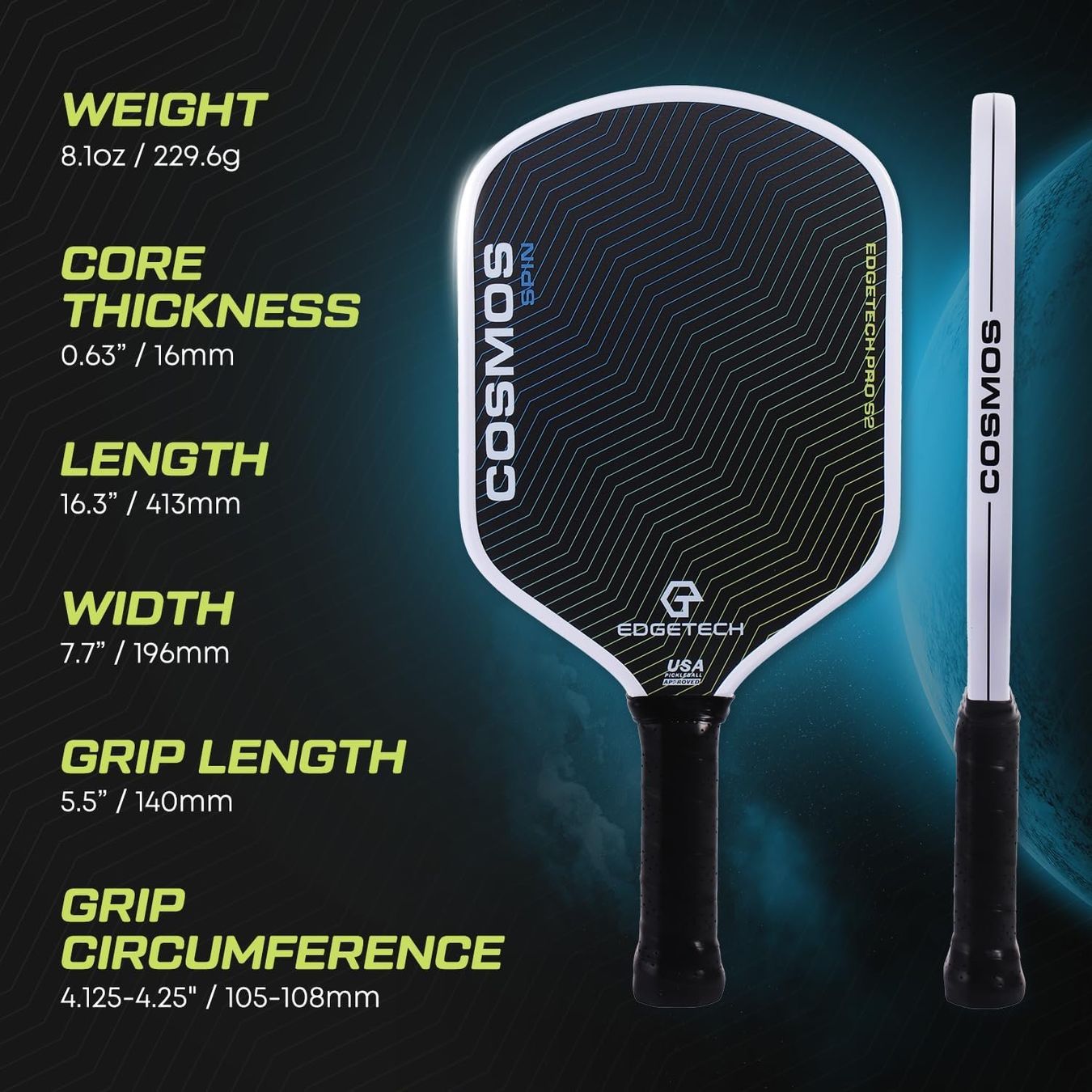 Racchette: Pickleball Paddel 16 mm Carbon | Cosmos Spin Edgetech – Nuovo e nell'imballaggio originale da Suhr venduto da SchnapperCH 1